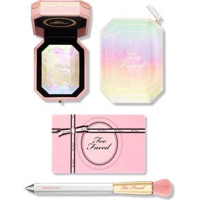 Two Faced highlighter, Mirror, Brush, and Pouch Set